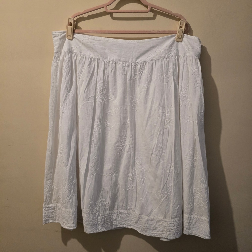 Tommy Hilfiger Skirt Women 18 White Embroidered Floral Cotton Midi Casual